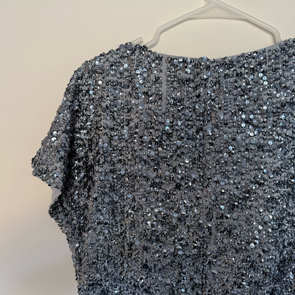 Mac Duggal Sequin Short Sleeve Wrap Over Cocktail Dress Style 10766 - Picture 8 of 9
